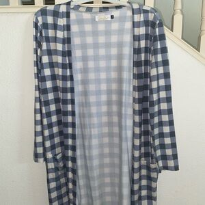 Ava Sky Gray and White Checkered Sweater